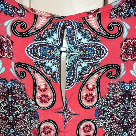 Verse Multicolor Coral Paisley Sleeveless Blouse Size Large Made in the U.S. - Picture 9 of 14